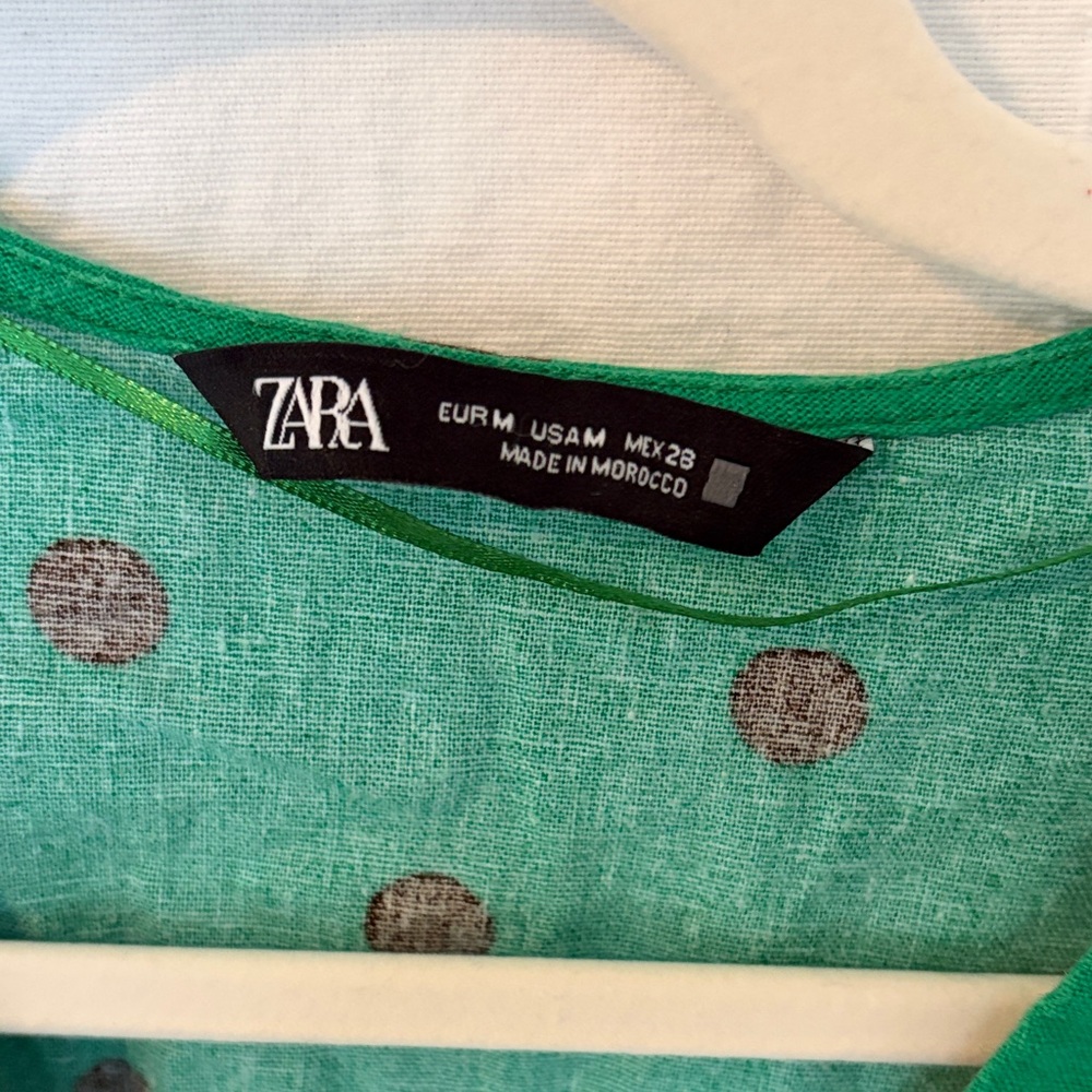 Zara Green Wrap Tunic with Black Polka Dots, M - Picture 3 of 8